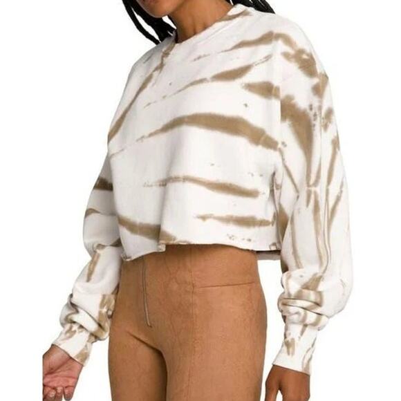 Good American Essentials Cropped Cool Sweatshirt Putty Tie Dye Crewneck Sweater - Picture 5 of 11